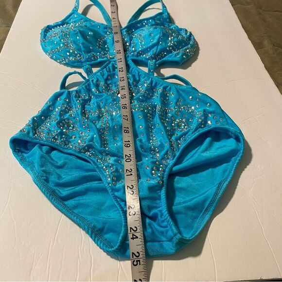 Glamour solo dance costume 5677 rhinestone embellished aqua blue leotard SA - Picture 12 of 14